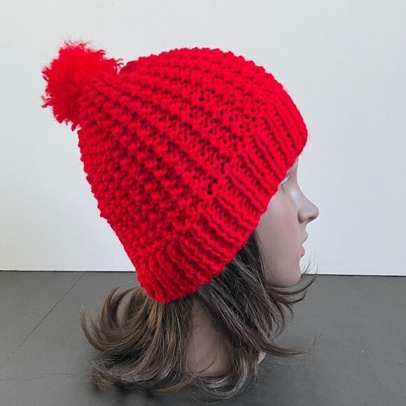 Handmade Knit Pom Pom Hat - Picture 1 of 7